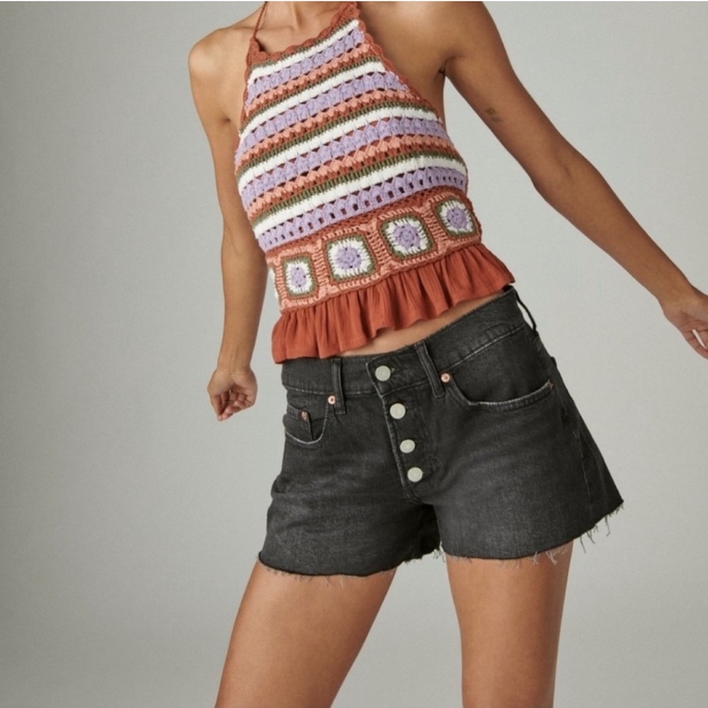 Lucky Brand Boy Mid Rise Black Denim Shorts